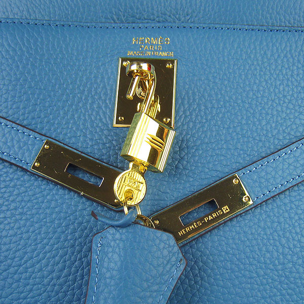 High Quality Hermes Kelly 35CM Togo Leather Bag Middle Blue 6308 - Click Image to Close